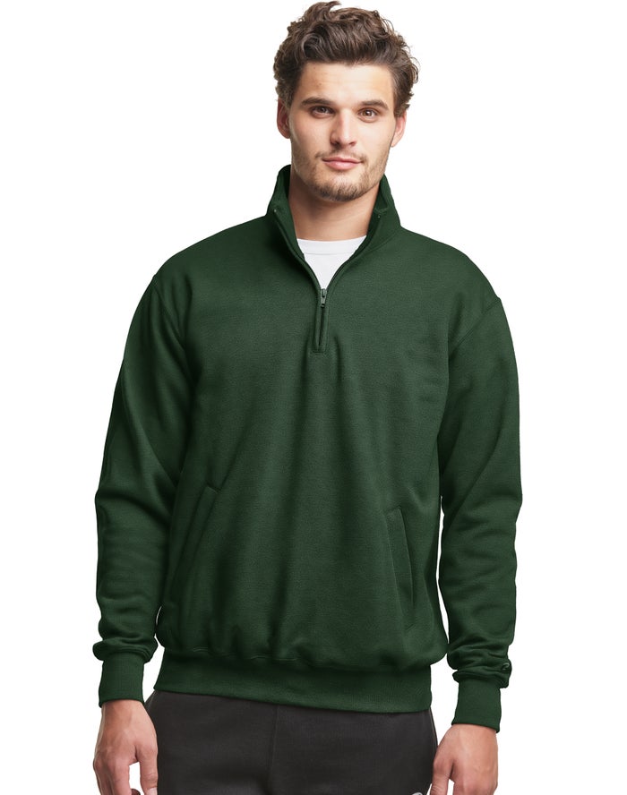 Champion Mens Sweatshirt NZ - Powerblend Fleece 1/4 Zip With Pockets Green ( 2814-EJSMI )